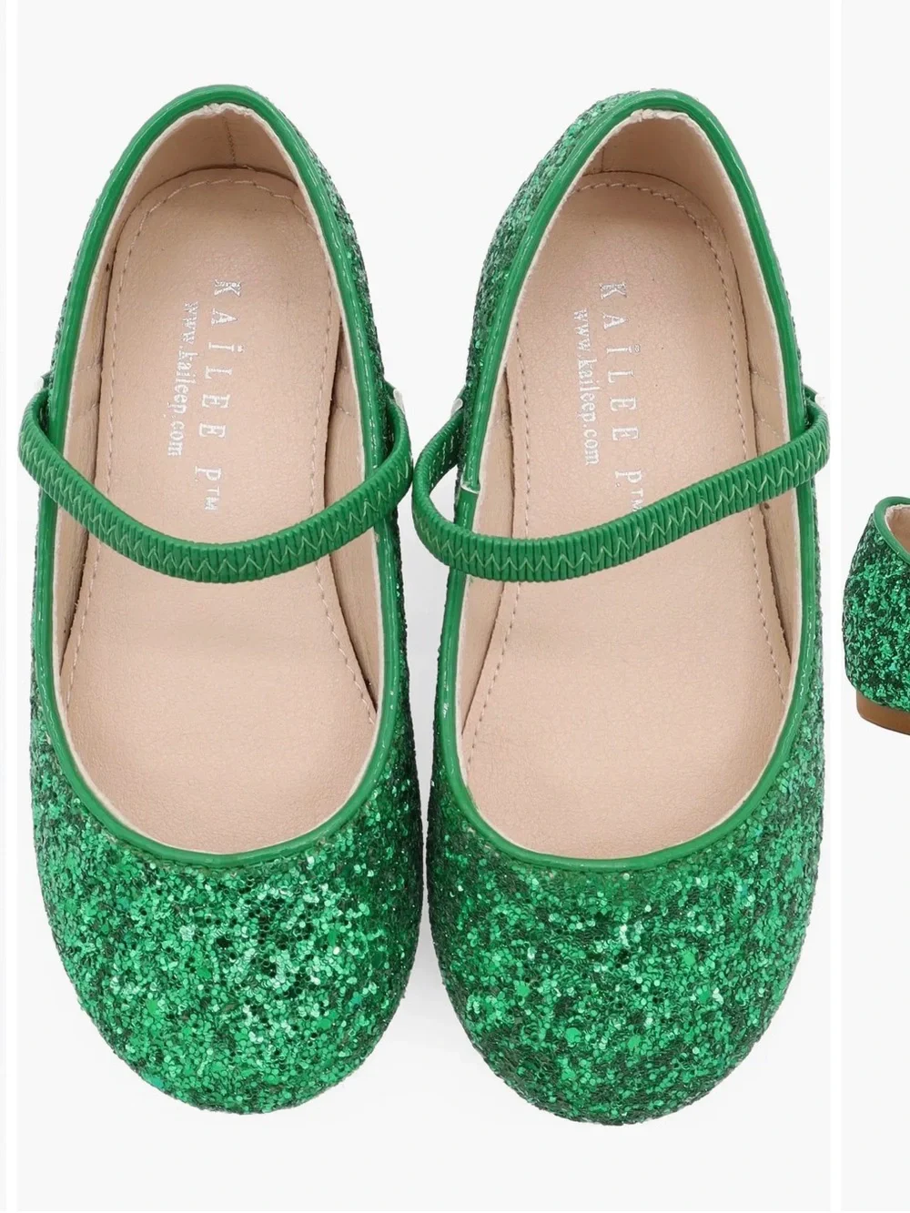KAILLEE Green Glitter Mary Jane Dress Shoes for Kids